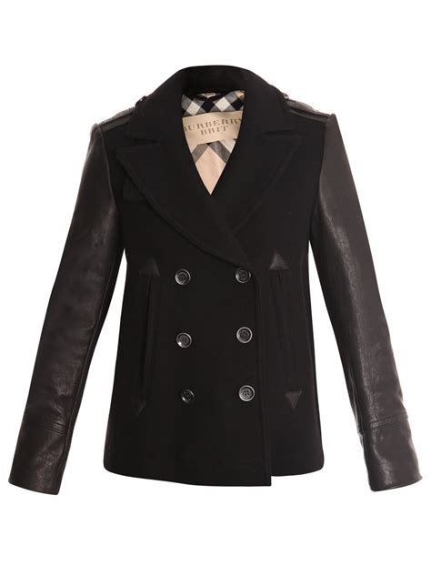 burberry black and white wool dress jacket with leather sleeves|Burberry lightweight jacket women.